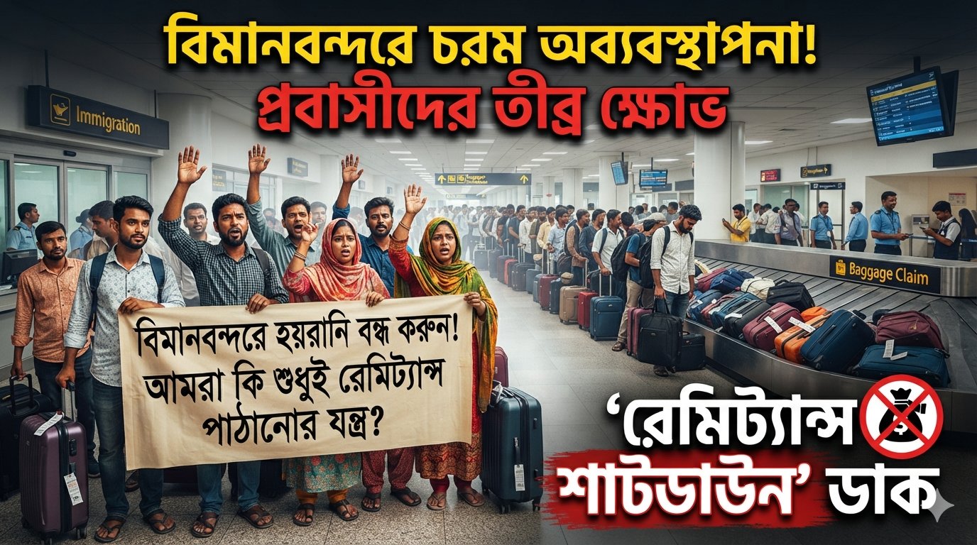 বিমানবন্দরে অব্যবস্থাপনার জেরে প্রবাসীদের ক্ষোভ: ফেসবুকে ‘রেমিট্যান্স শাটডাউন’ ট্রেন্ডের ডাক