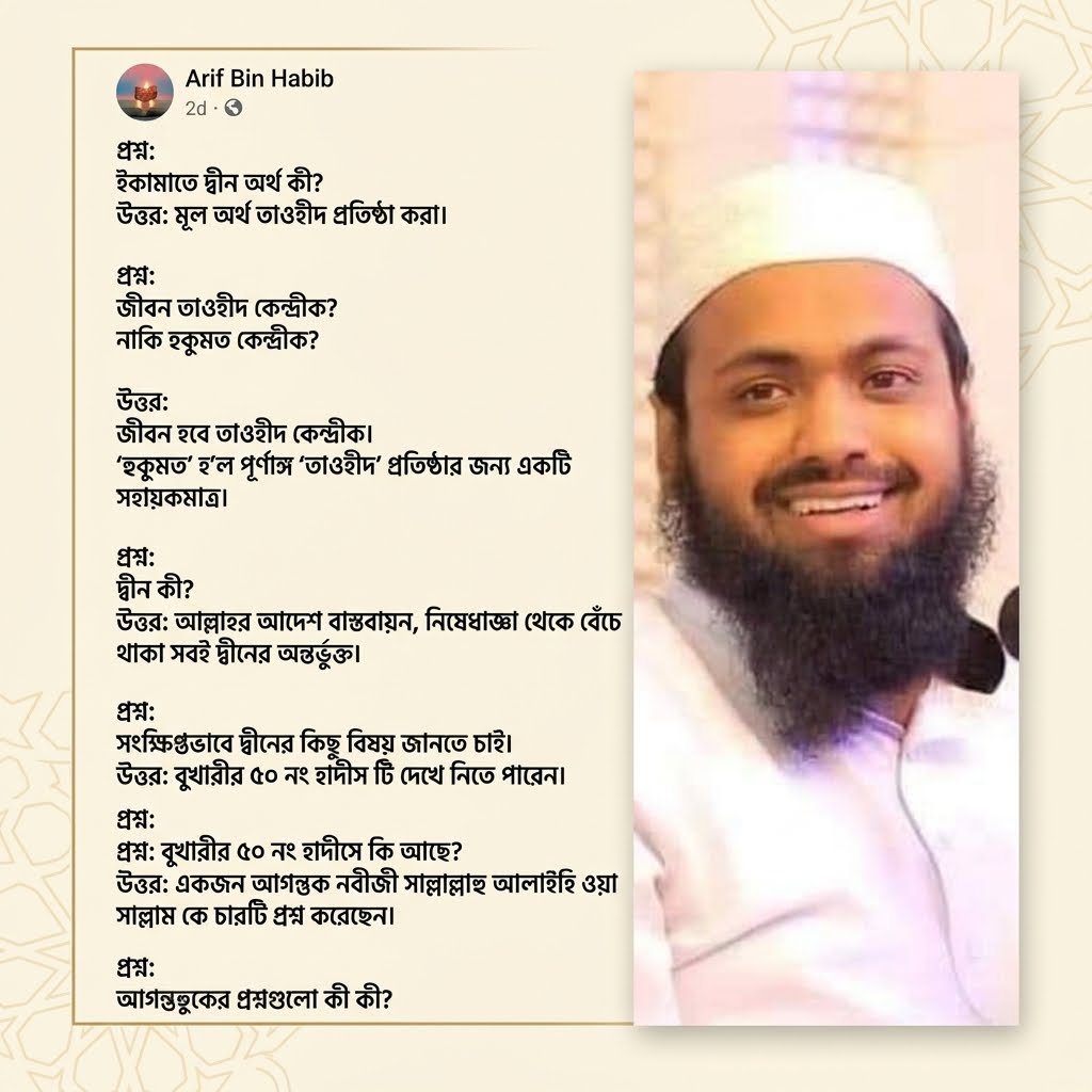 ইকামাতে দ্বীন ও তাওহীদ কেন্দ্রিক জীবনের সঠিক রূপরেখা — মুফতী আরিফ বিন হাবিব